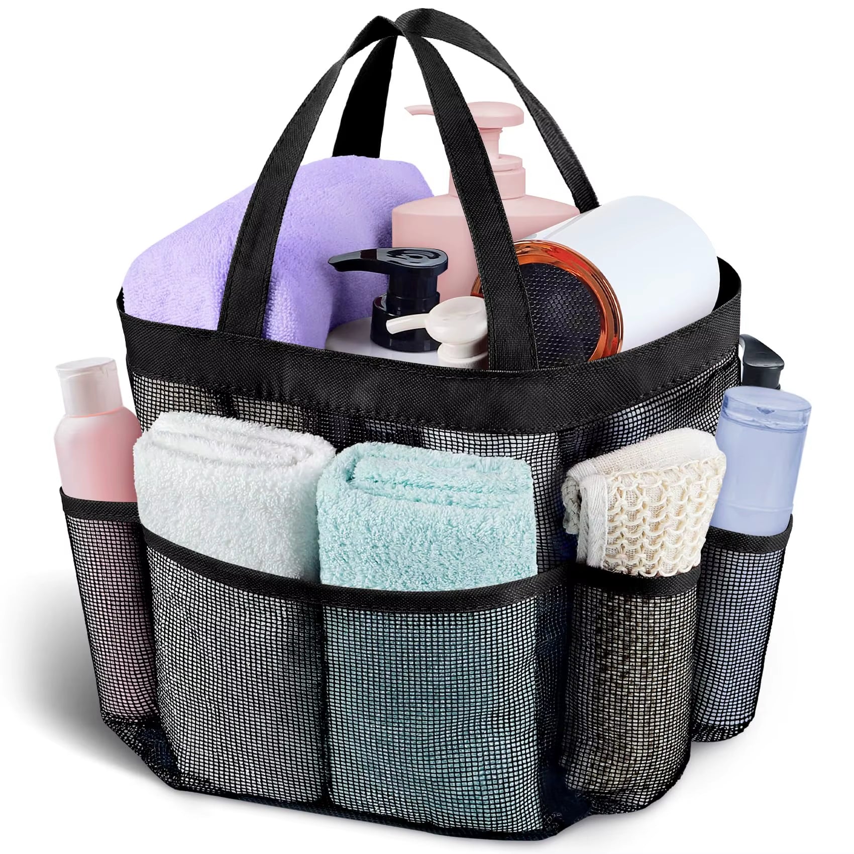 Mesh Shower Caddy Portable for College Dorm Room with 8 Pockets Hanging Shower Caddy Dorm Basket Quick Dry Shower Bag Bathroom