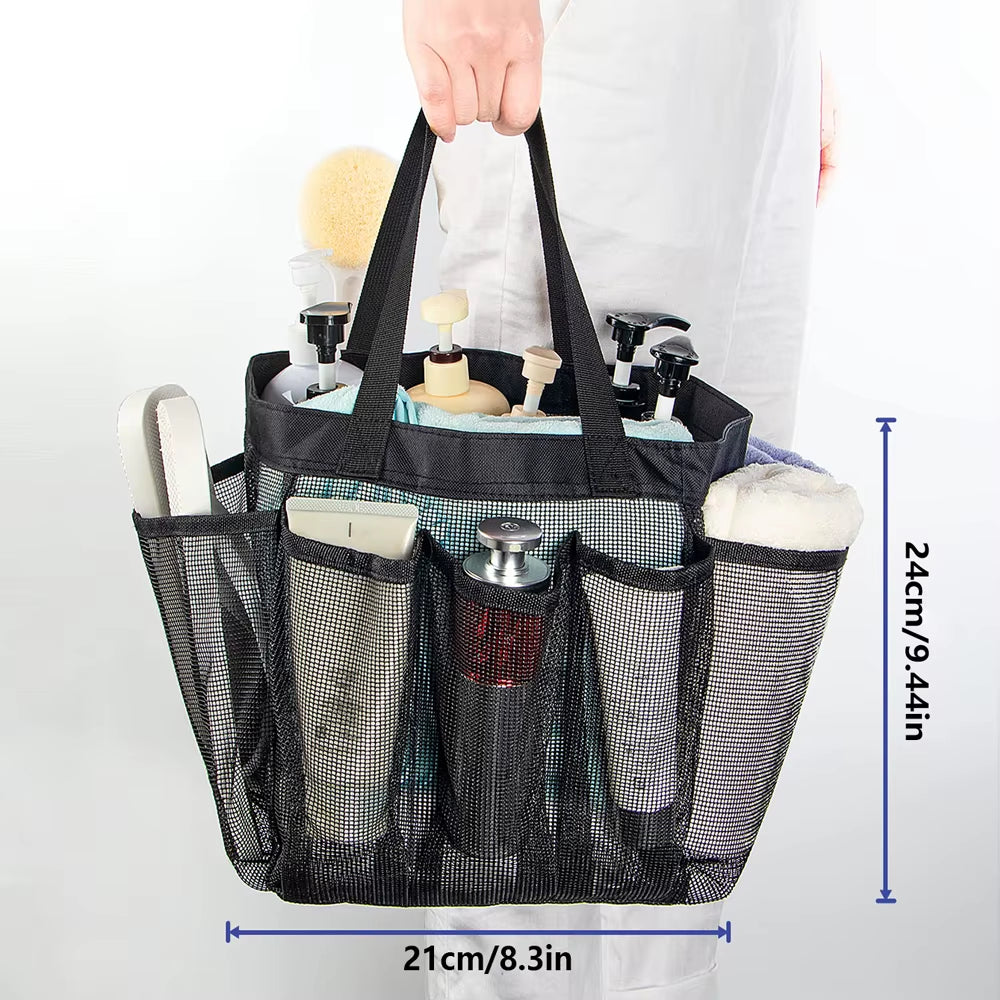 Mesh Shower Caddy Portable for College Dorm Room with 8 Pockets Hanging Shower Caddy Dorm Basket Quick Dry Shower Bag Bathroom