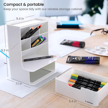 Desktop Pen and Marker Organizer, 6-Compartment White Pen Holder for Desk with Stationery Drawer, Makeup Organizer