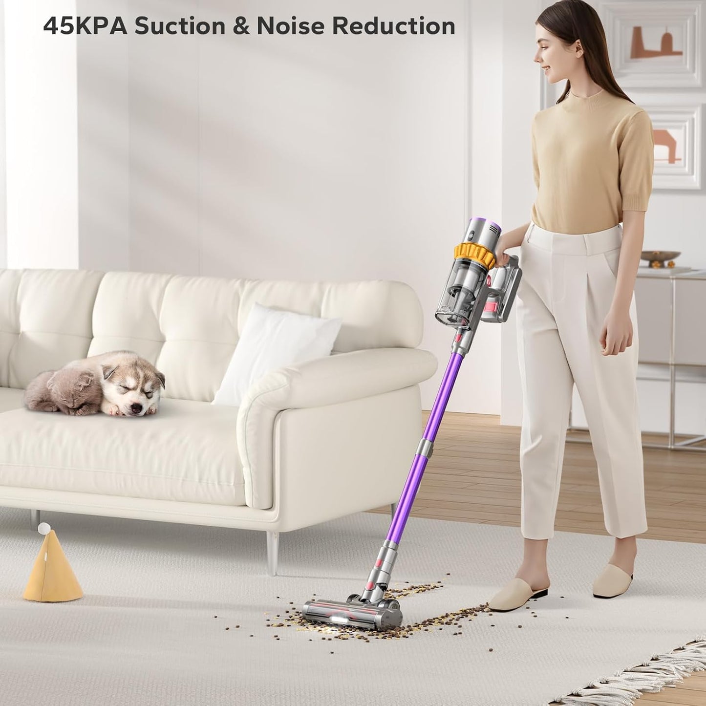 Cordless Vacuum Cleaner, 550W/45Kpa/70Mins Vacuum Cleaners with LED Screen, Wall Mount Charging, 1.6L Dust Cup, Anti-Tangle Cordless Vacuums, Rechargeable Stick Vacuum for Pet Hair/Carpet/Hard Floor