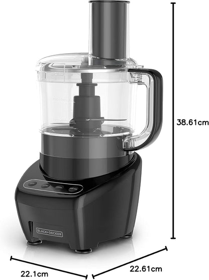 3-In-1 Food Processor and Chopper, 8 Cup Capacity, 450W Power with Attachments to Shred, Slice, Grind, and Puree, Stainless Steel Blades, FP4200BC