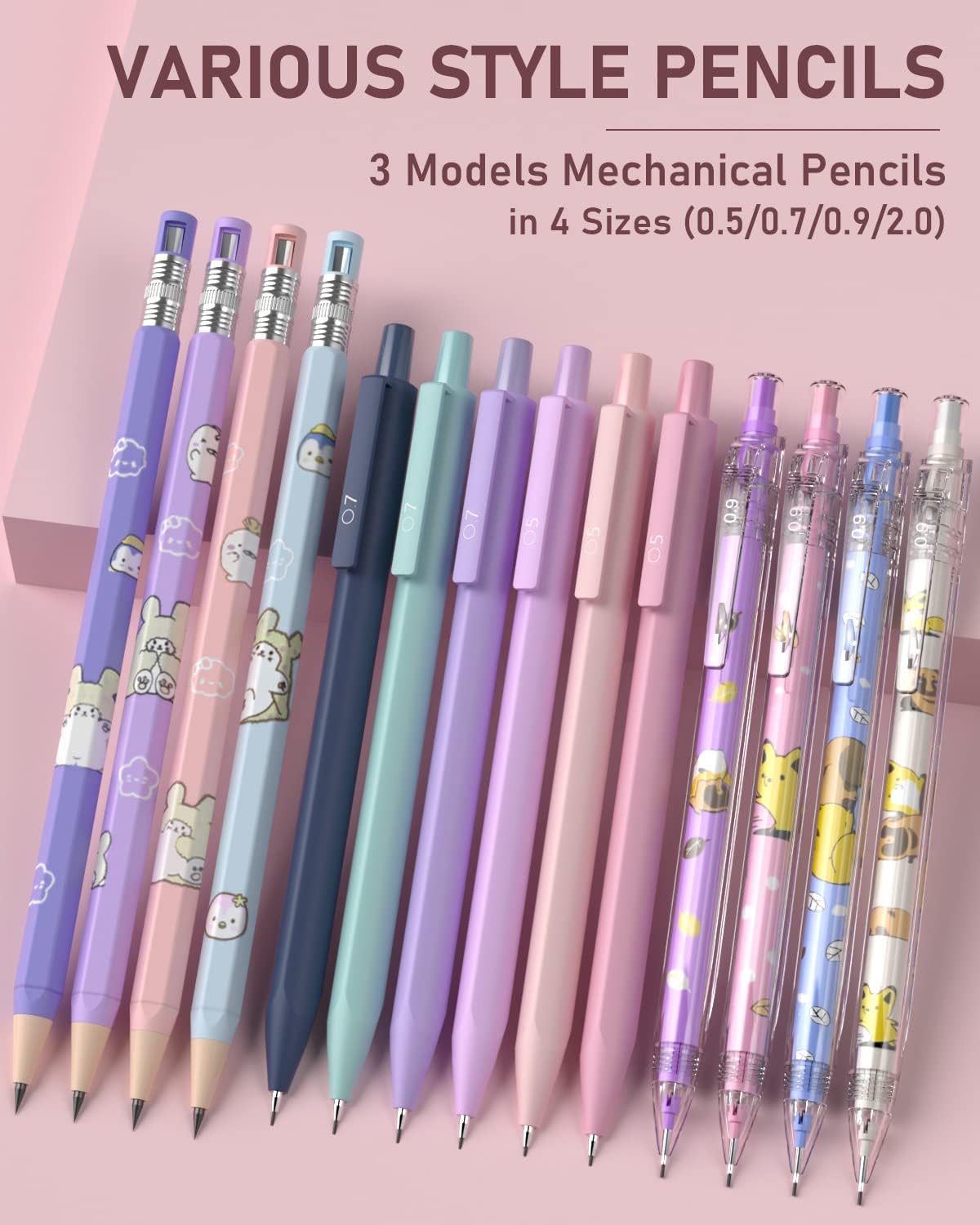 Nicpro 47PCS Aesthetic School Supplies Pen Case Stationary Set, Cute Pastel Mechanical Pencils 0.5, 0.7, 0.9 & 2Mm Lead Holder with 25 Tube Lead Refills 4B 2B HB 2H Color, Erasers for Student Writing