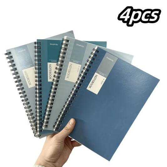 4Pcs Gradual Blue A5 Spiral Notebooks with a Total of 320 Pages Available